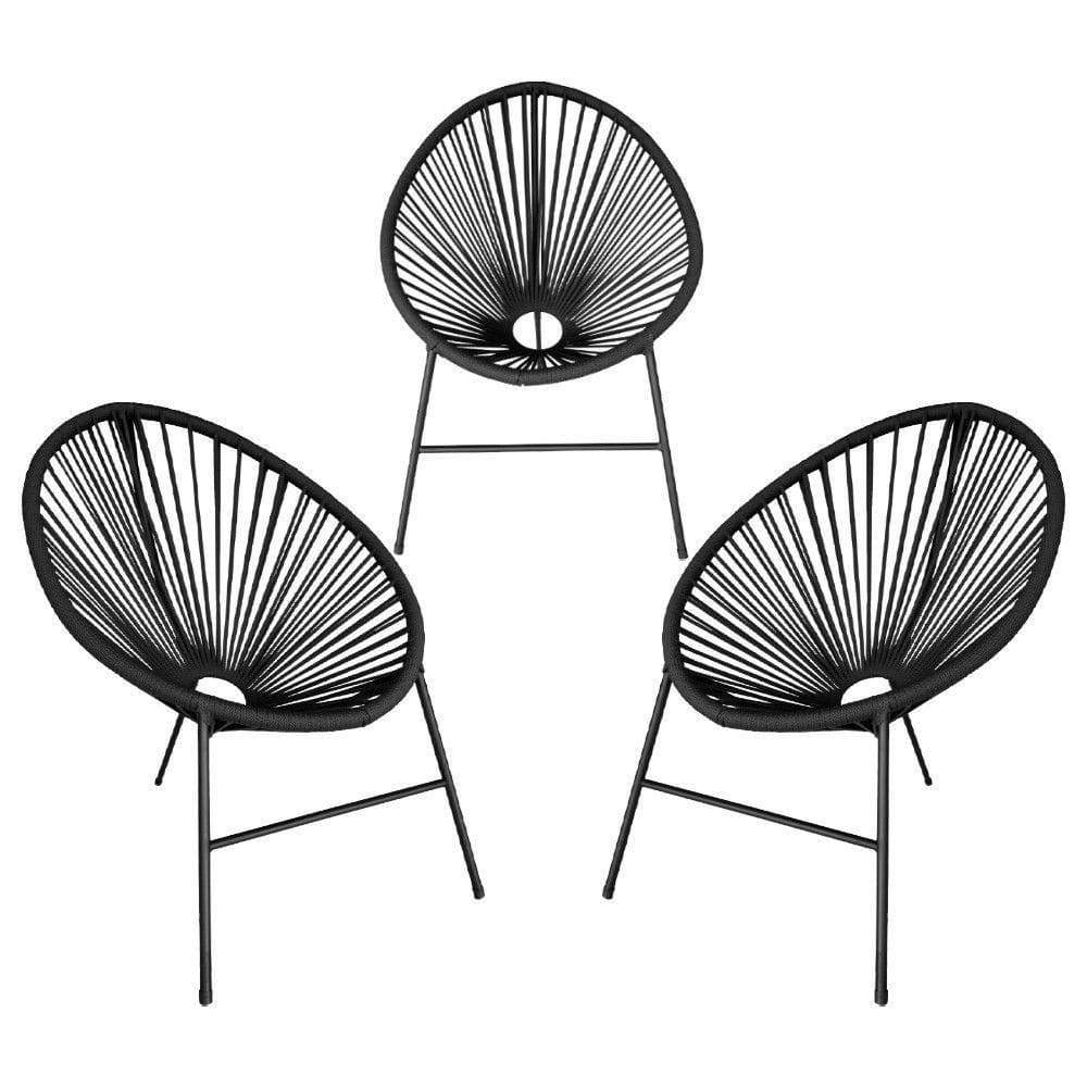Conjunto 3 Cadeiras Para Area Externa Acapulco Aço Carbono Preto