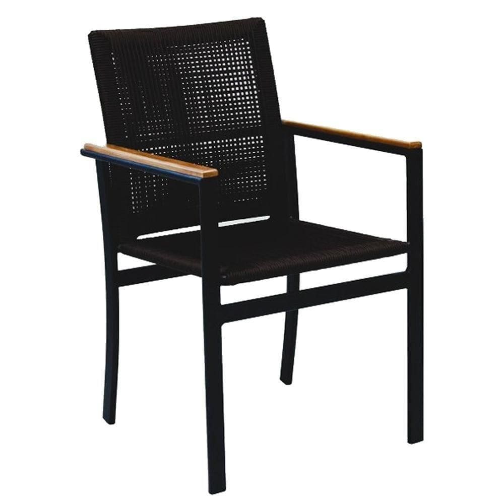 Cadeira Poltrona Amélia Premium Corda Náutica Baços Madeira Para Jardim Jantar Piscina Preto
