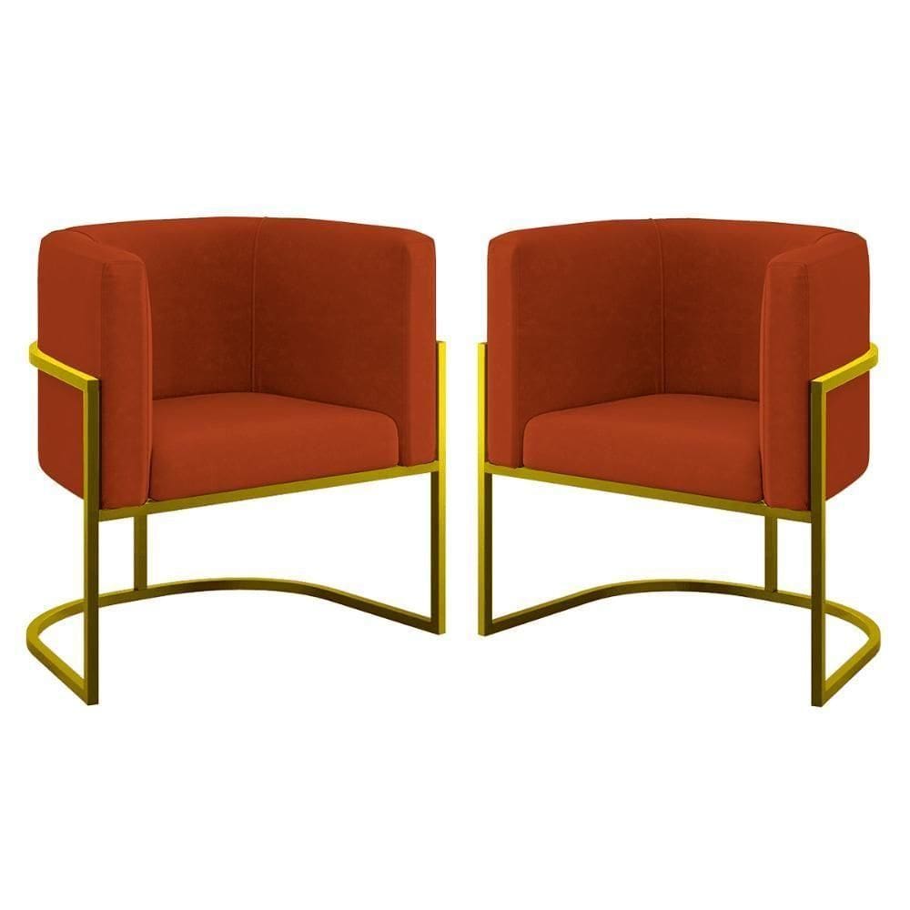 Kit 02 Poltronas Lua Com Base De Metal Gold Sala Reforçada Terracota
