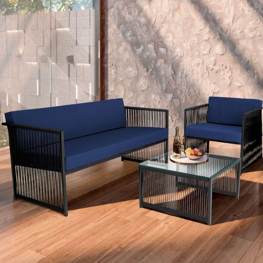 Conjunto Para área Externa De Corda Náutica Preto-azul