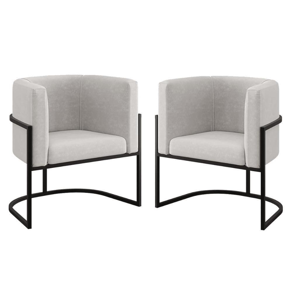 Kit 02 Poltronas Lua Com Base De Metal Black Sala Reforçada Bege