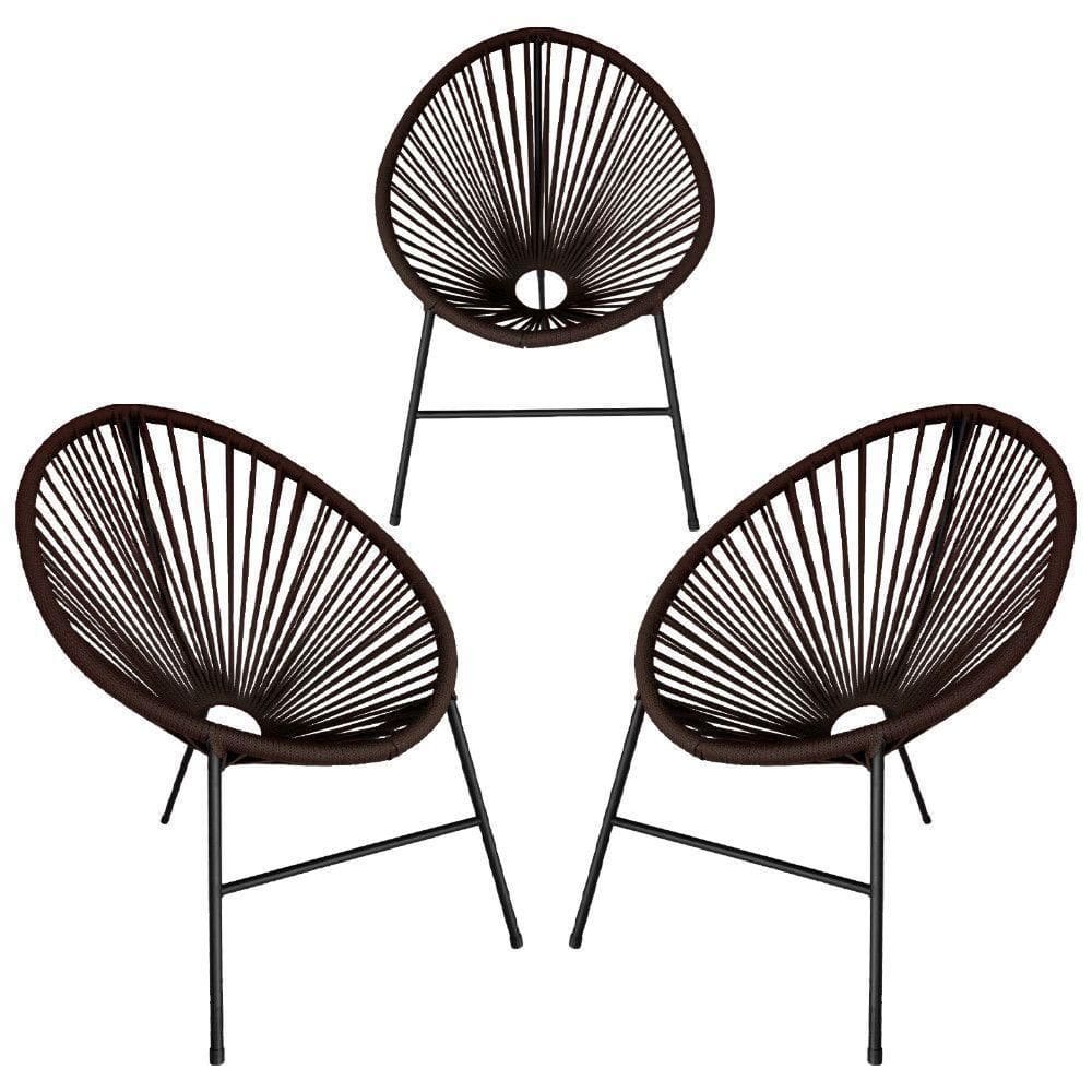 Conjunto 3 Cadeiras Para Area Externa Acapulco Aço Carbono Marrom