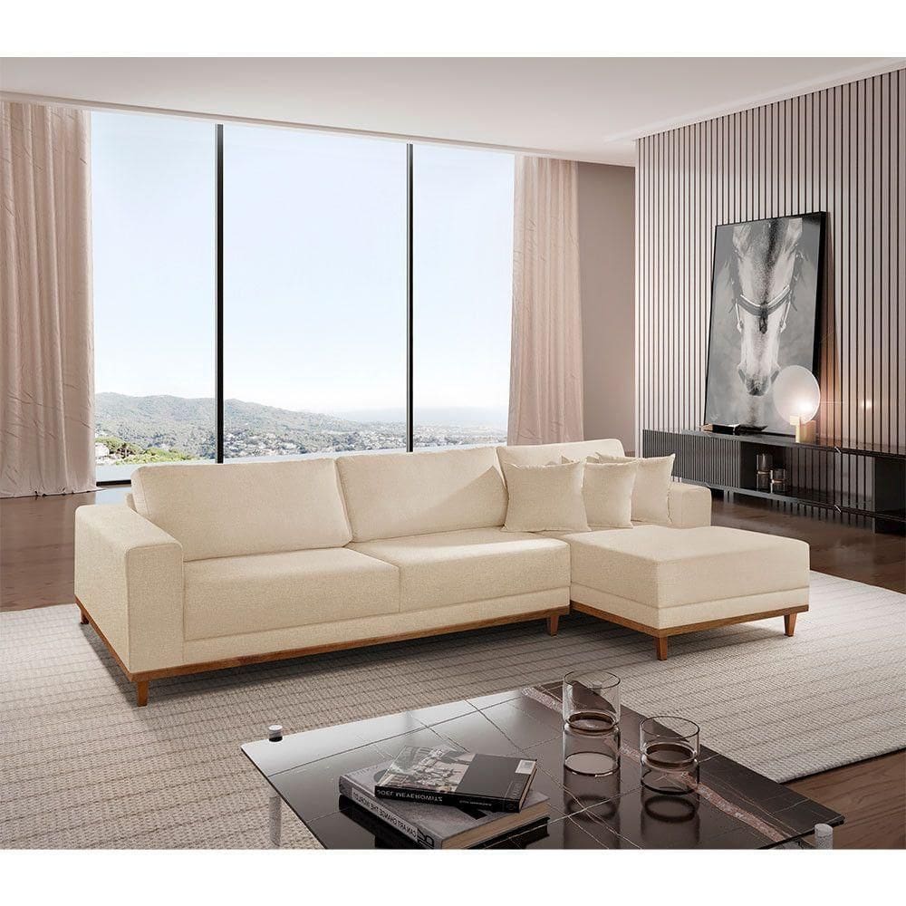 Sofá Cronos 03 Metros Chaise Lado Direito Meu Sofá Online A294 Linho Creme
