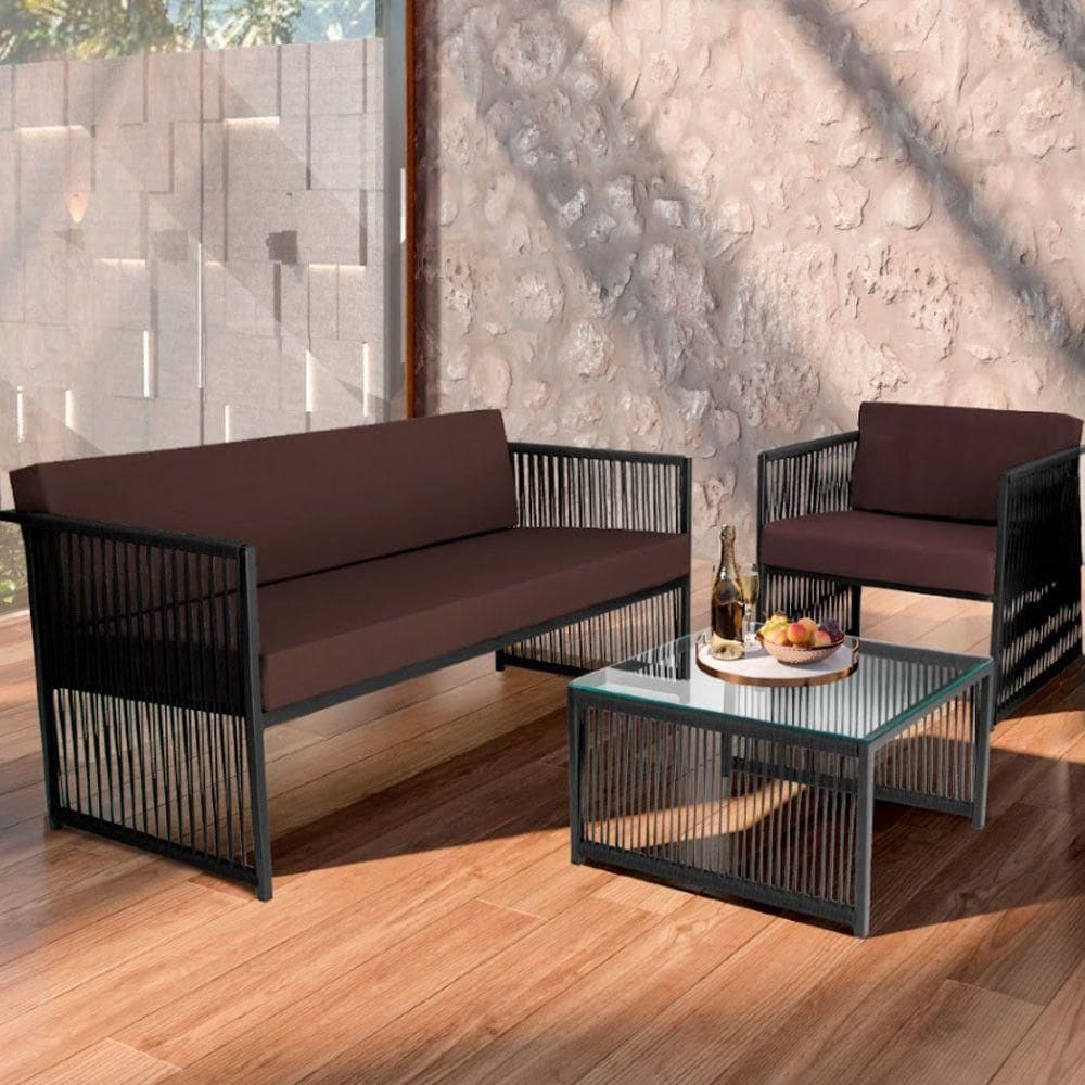 Conjunto Para área Externa De Corda Náutica Preto-marrom