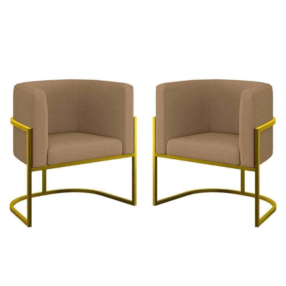 Kit 02 Poltronas Lua Com Base De Metal Gold Sala Veludo Capuccino