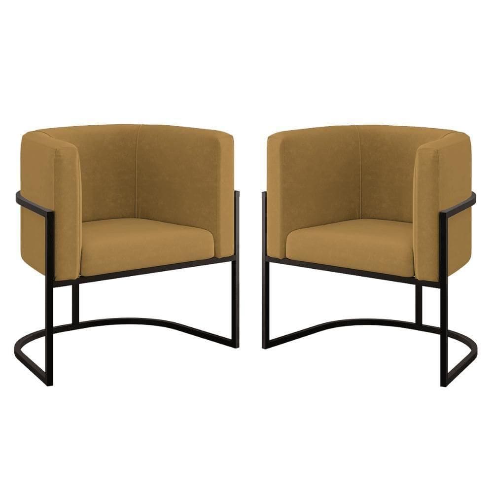 Kit 02 Poltronas Lua Com Base De Metal Black Sala Reforçada Capuccino