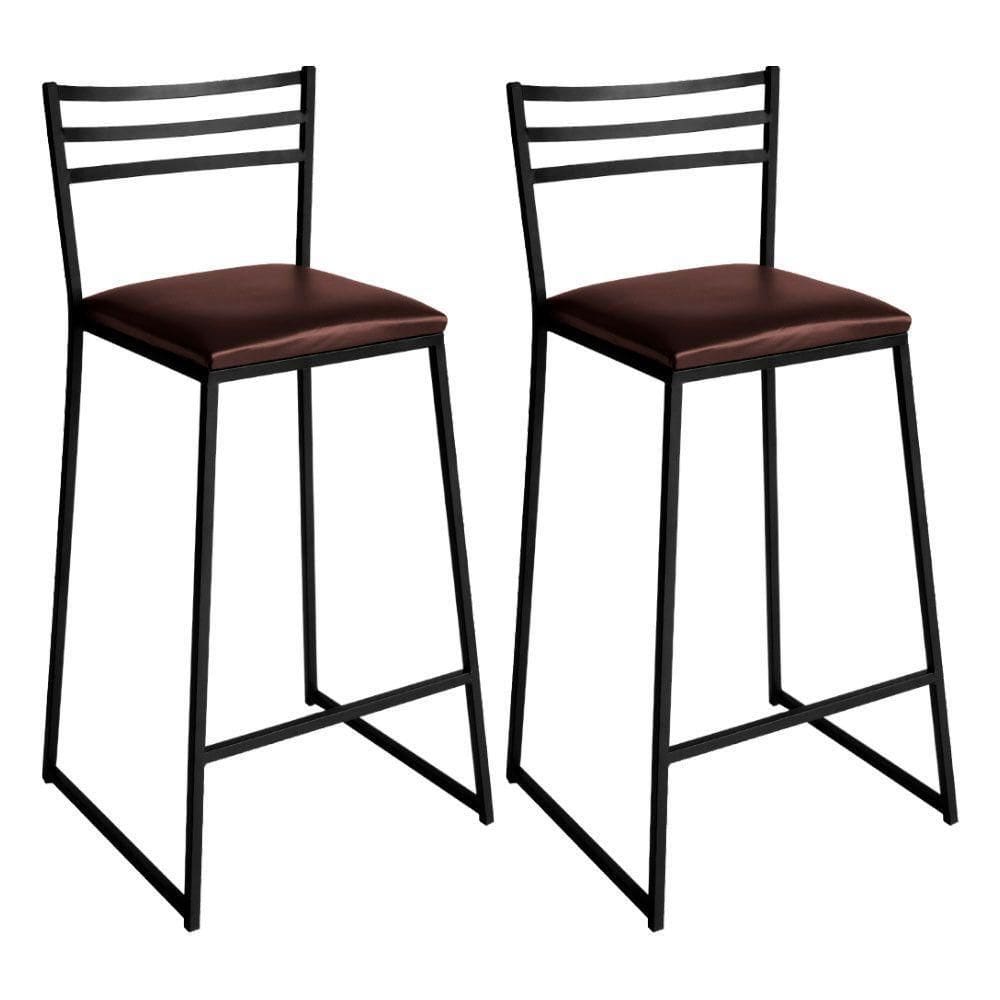 Conjunto De 2 Banquetas Alta Lisboa De Aço De Carbono Marrom