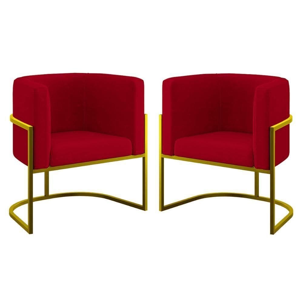 Kit 02 Poltronas Lua Com Base De Metal Gold Sala Reforçada Vermelho