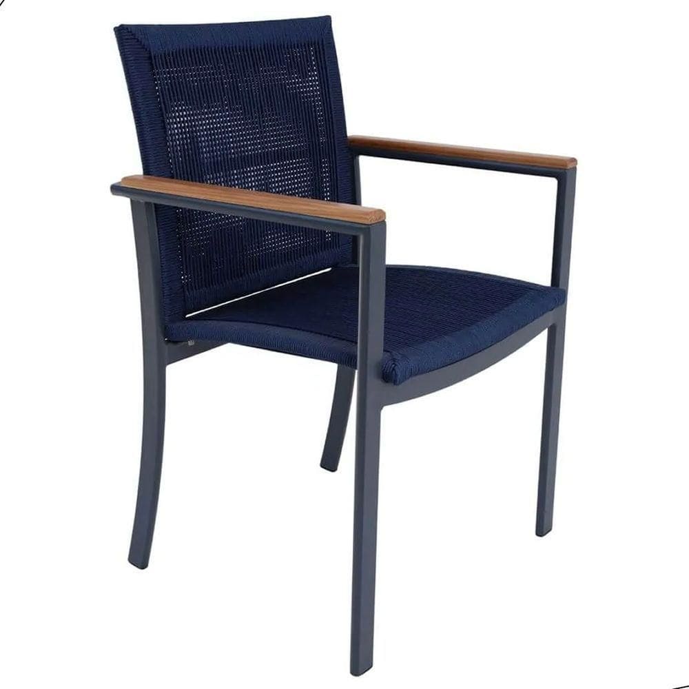 Cadeira Poltrona De Jantar Amélia Corda Náutica Jardim Piscina Azul