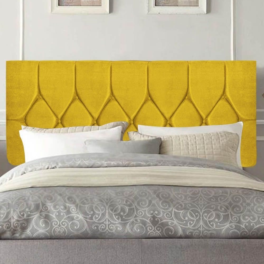 Painel Estofada Istambul Botão Capitonê 140cm Casal Para Cama Box Quarto Corino Amarelo - Gat Magazine