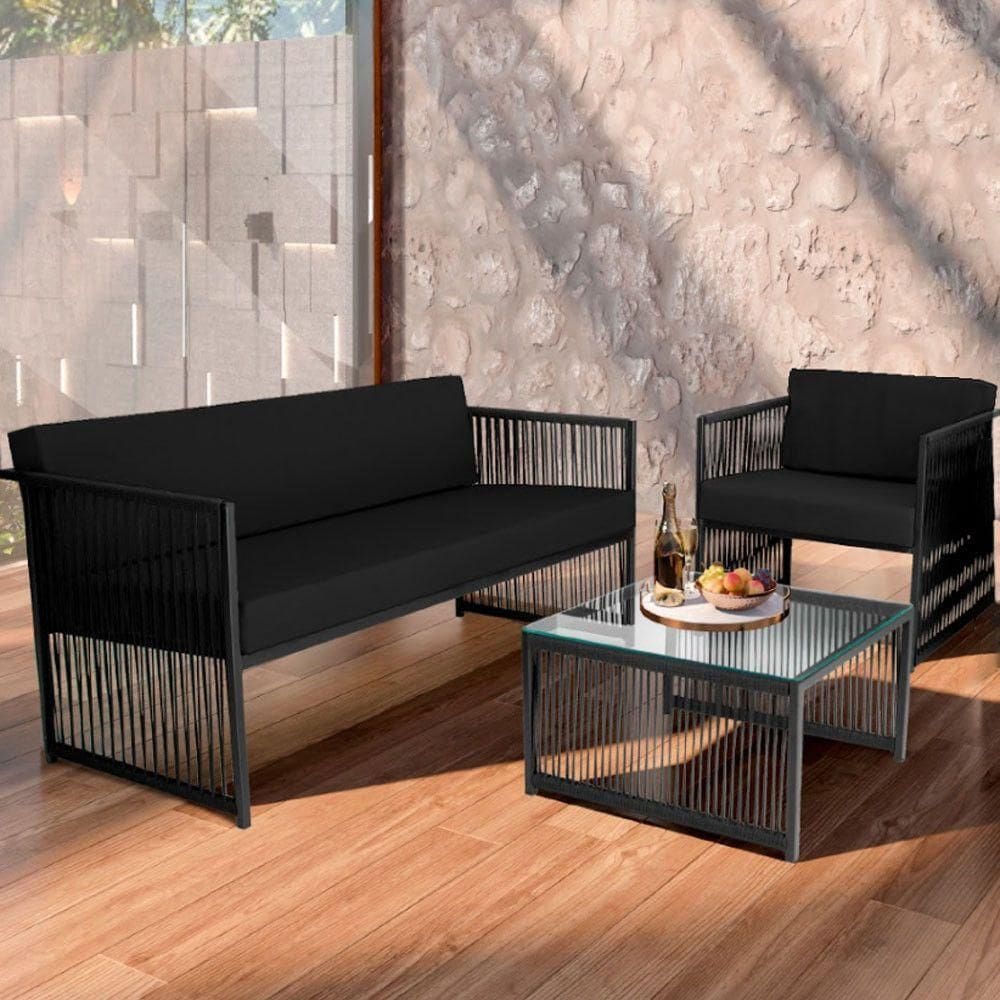 Conjunto Para área Externa De Corda Náutica Preto-preto