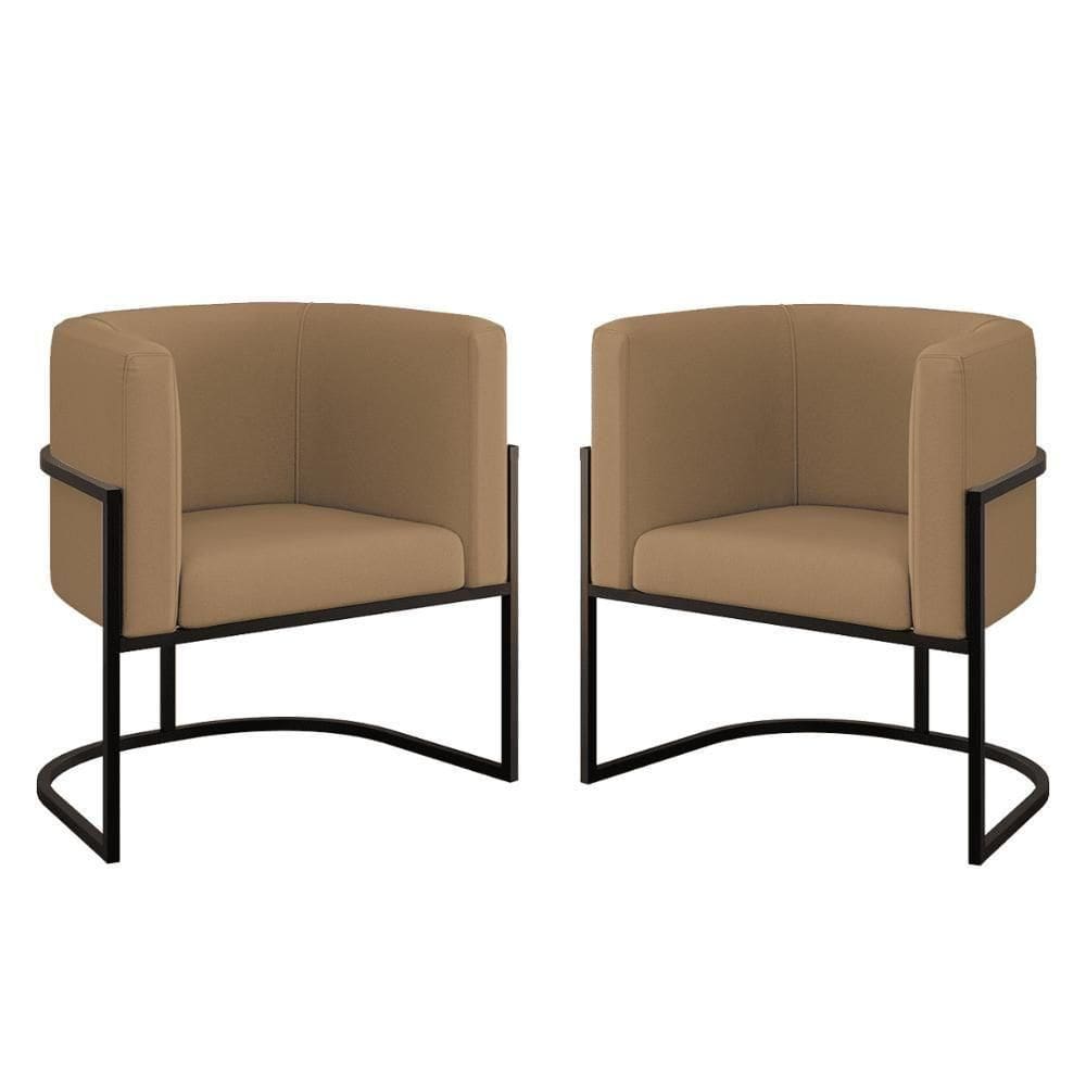 Kit 02 Poltronas Lua Com Base De Metal Black Sala Veludo Capuccino