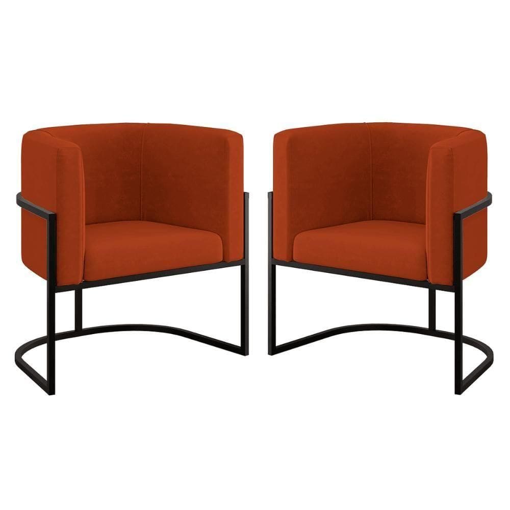 Kit 02 Poltronas Lua Com Base De Metal Black Sala Reforçada Terracota