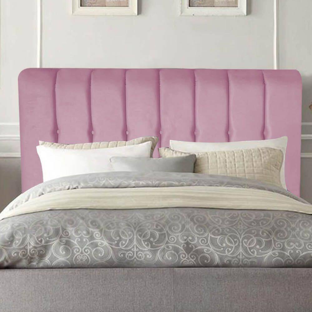 Cabeceira Estofada Kiara 195cm King Size Box Quarto Suede Rosa Bebê - Gat Magazine