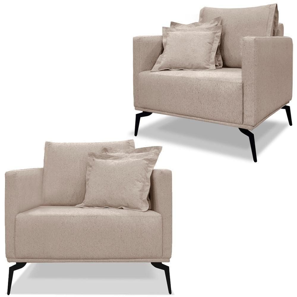 Kit 2 Poltronas Sala De Estar Liv Pes Aço Linho Areia Ezz Areia