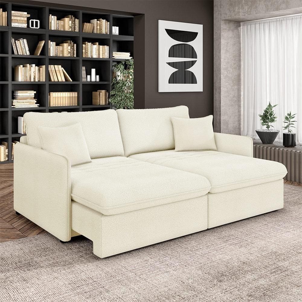Sofá Reclinável E Retrátil Gandalf Bipartido 234cm Caixa Zero Com Almofadas Bouclê Off White G33