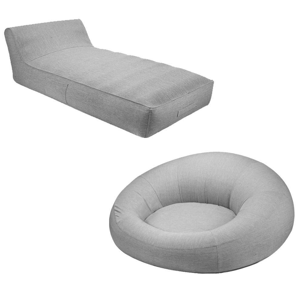 Conjunto Chaise e Puff Inflável Akira Com Capa De Olefin Cinza G56 - Gran Belo