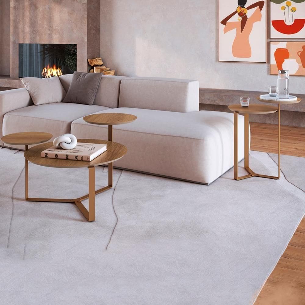 Kit Mesa Centro E Lateral Chanfrada Pes Metal Dourado Hanover Artesano Hanover Dourado