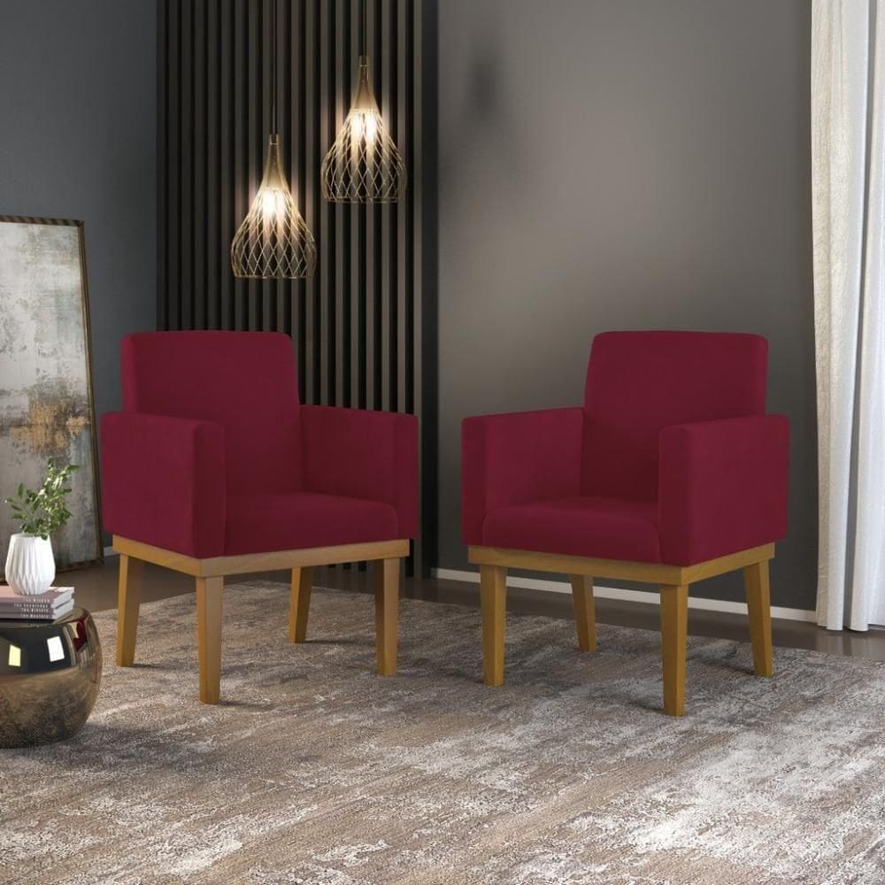 Kit 02 Poltronas Decorativa Reforçada Marsala - Balaqui Decor Cor: Marsala
