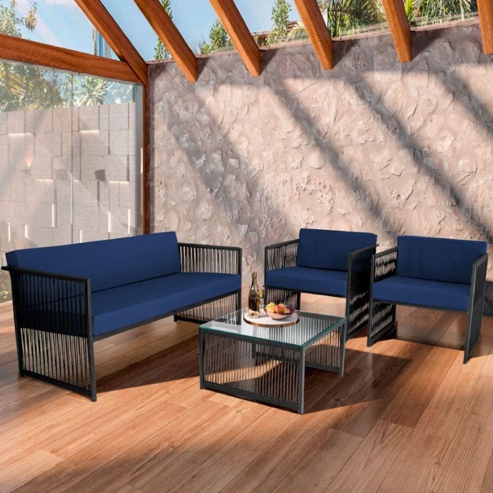 Conjunto Para área Externa De Corda Náutica Preto-azul