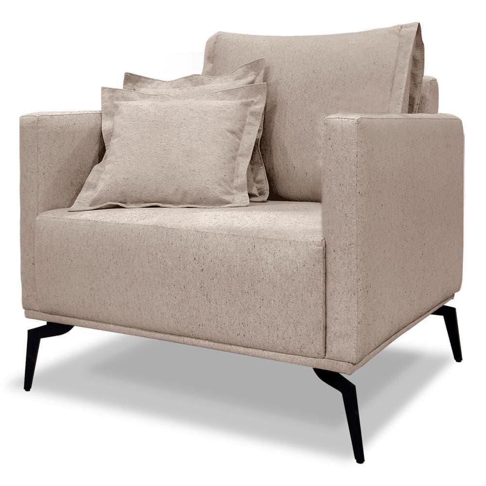 Poltrona Sala De Estar Liv 1 Lugar Pes Aço Linho Areia Ezz Areia