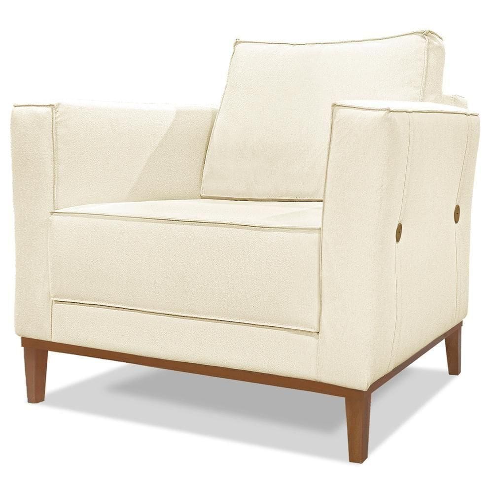 Poltrona Decorativa Balli 1 Lugar Pes Madeira Linho Perola Ezz Perola