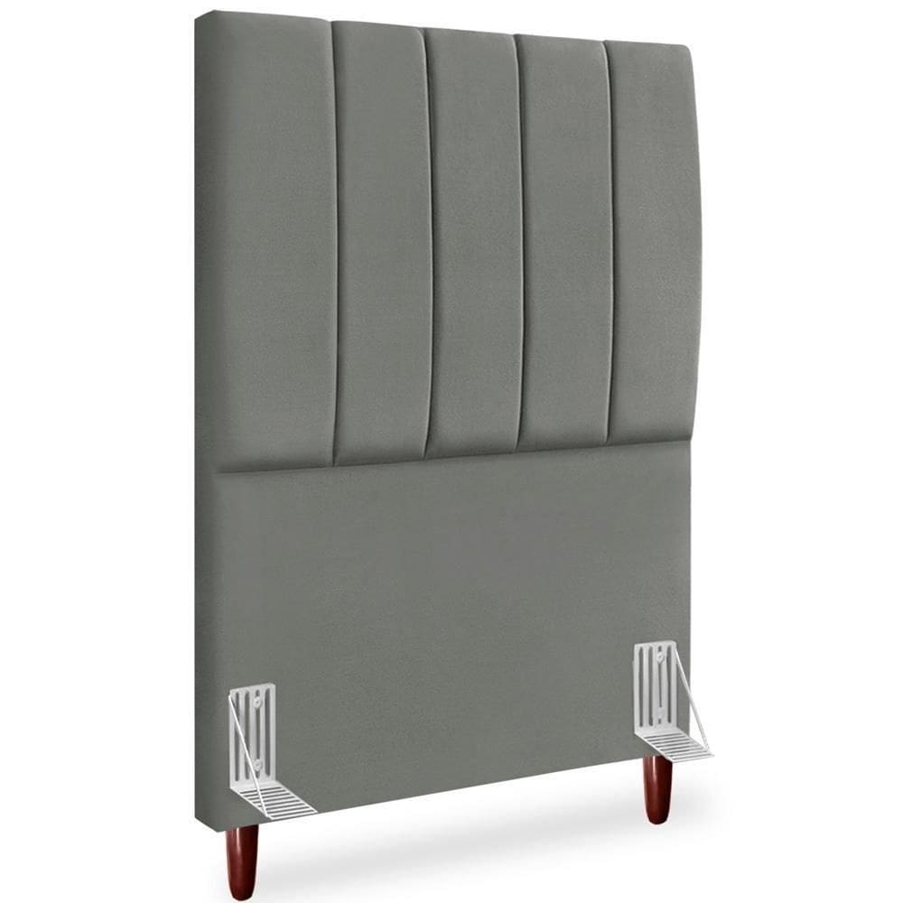 Cabeceira Solteiro 90cm Arlla Suede Cinza Rm Cinza