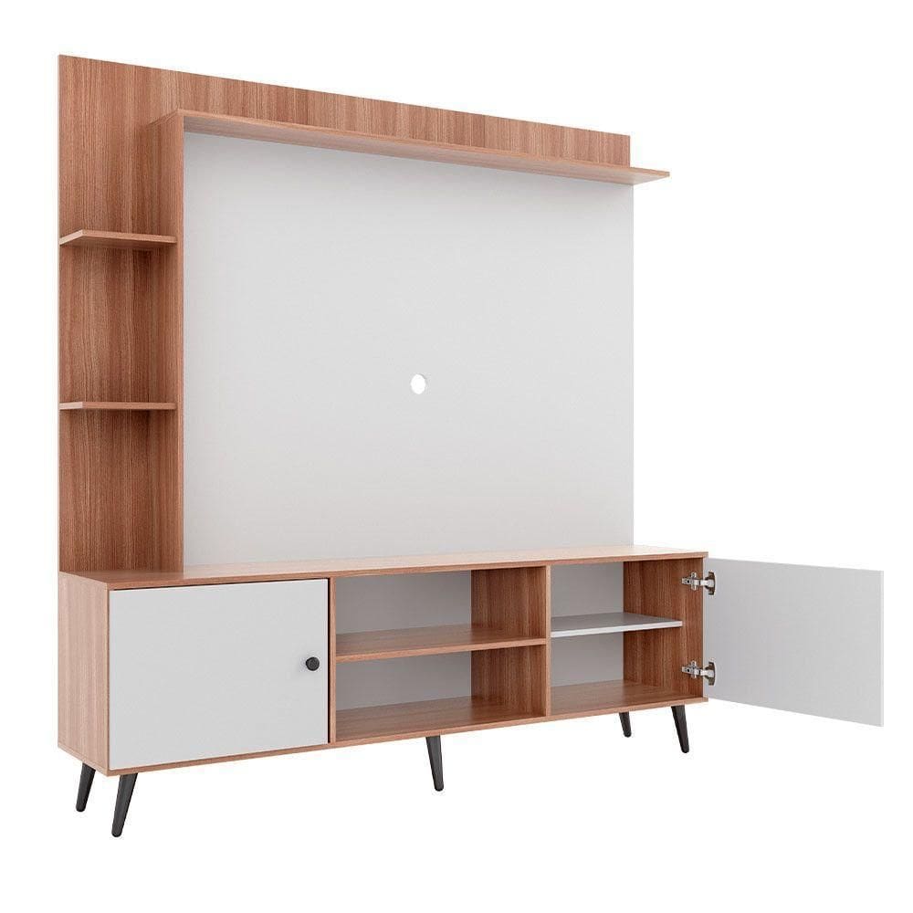 Rack Com Painel Para Tv Retrô 2040 Até 50 Polegadas Quiditá Branco/montana