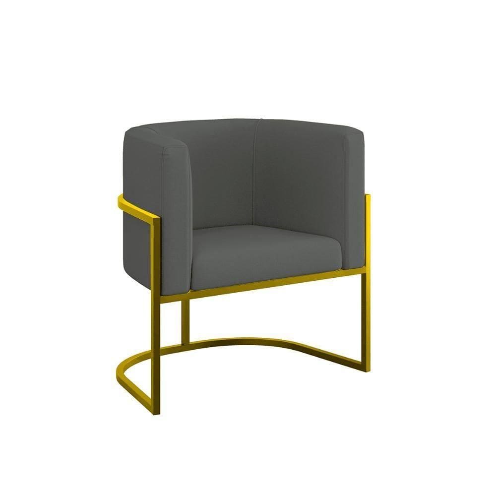 Cadeira Poltrona Lua Moderna Veludo Base De Metal Dourado Cinza