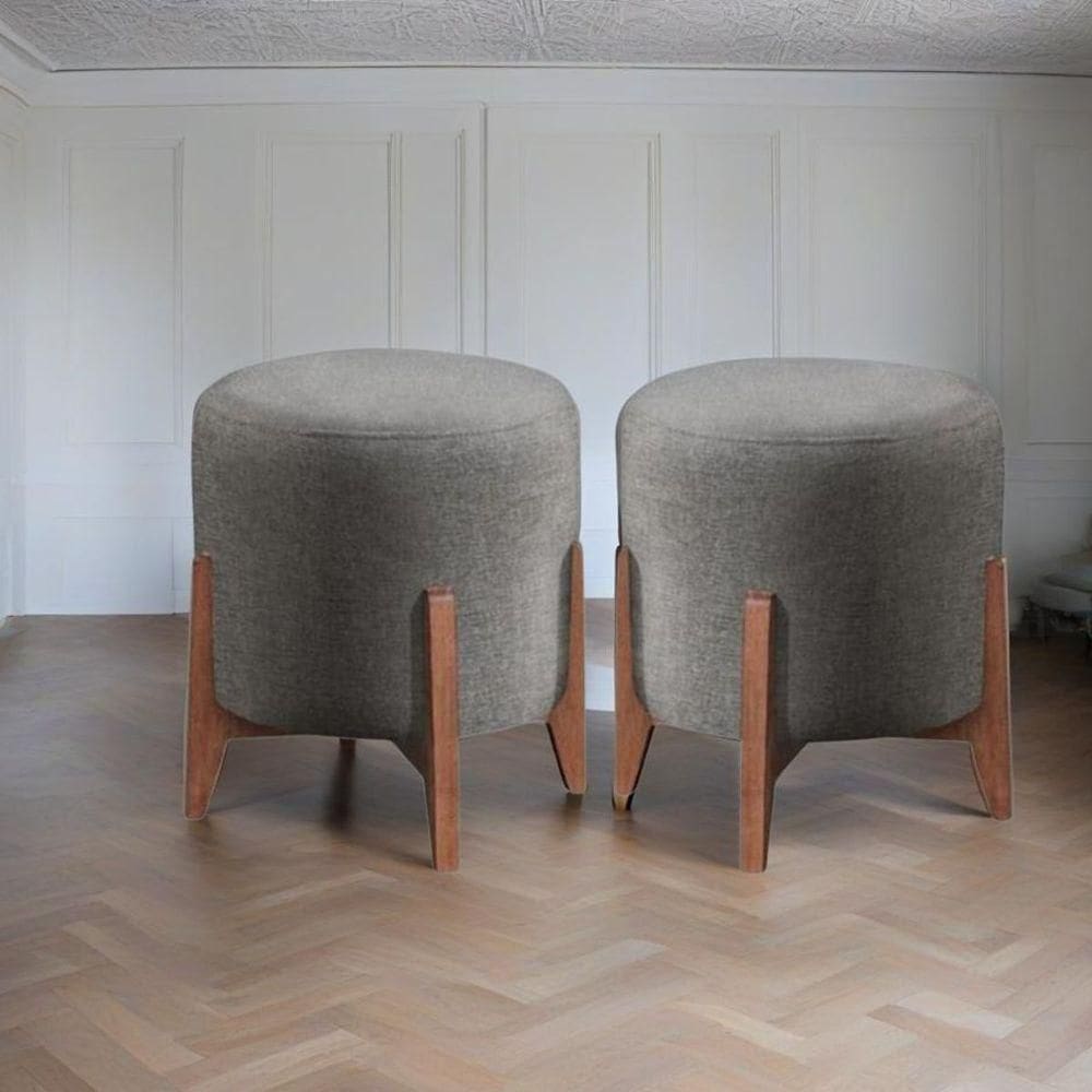 Kit 2 Puff Decorativo Para Sala Redondo Luxo Viena Veludo Cinza