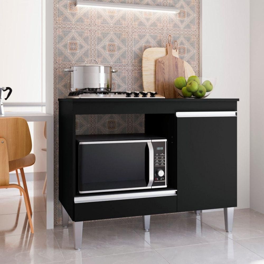 Balcão Para Cooktop Carla 1 Porta Preto - Ajl Móveis Preto