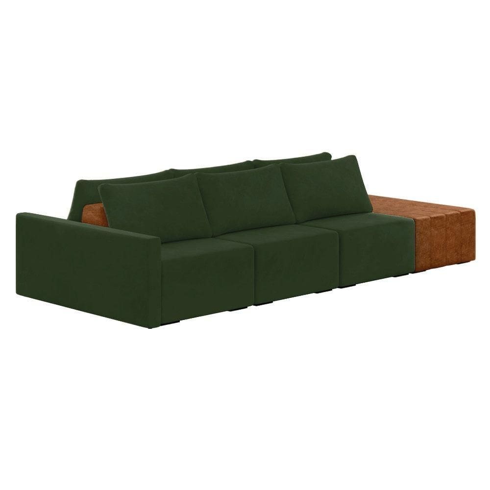 Sofá Ilha 3 Lugares Living 342cm Modulado Lary Veludo K01 Cor Verde