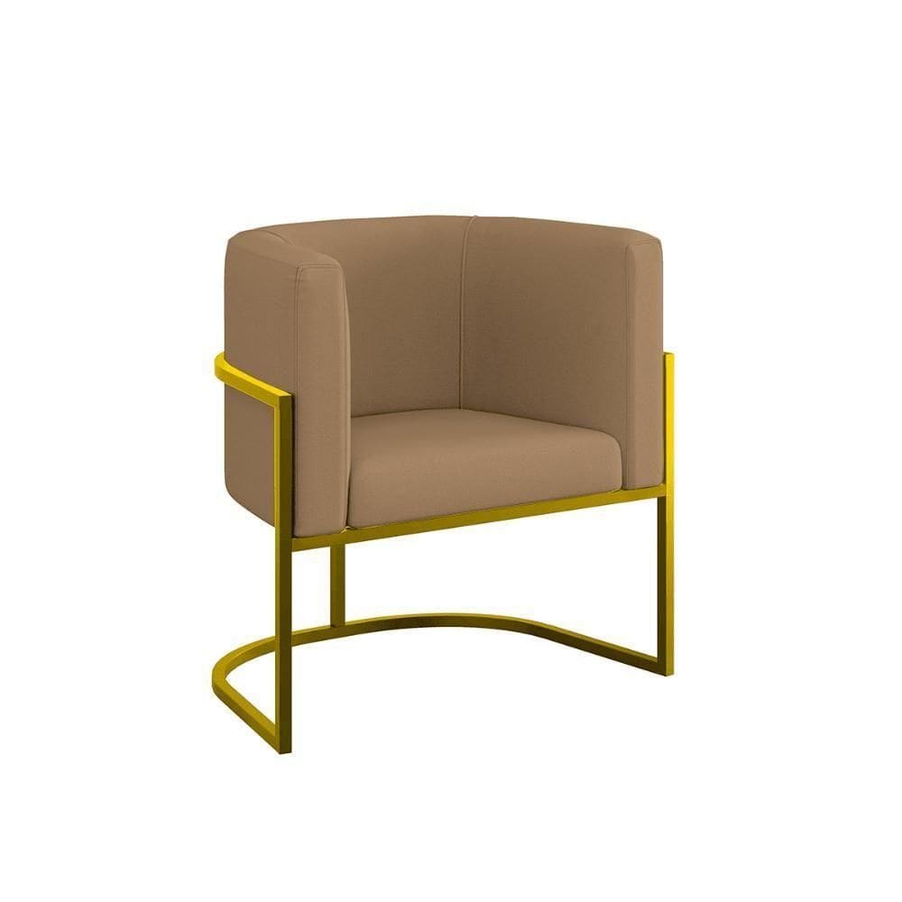 Cadeira Poltrona Lua Moderna Veludo Base De Metal Dourado Capuccino