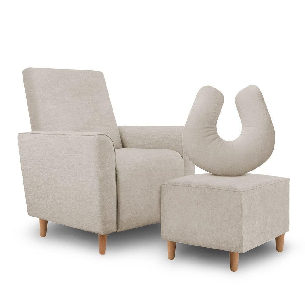 Kit Amamentação Poltrona + Puff + Almofada Sophia Suede Bege