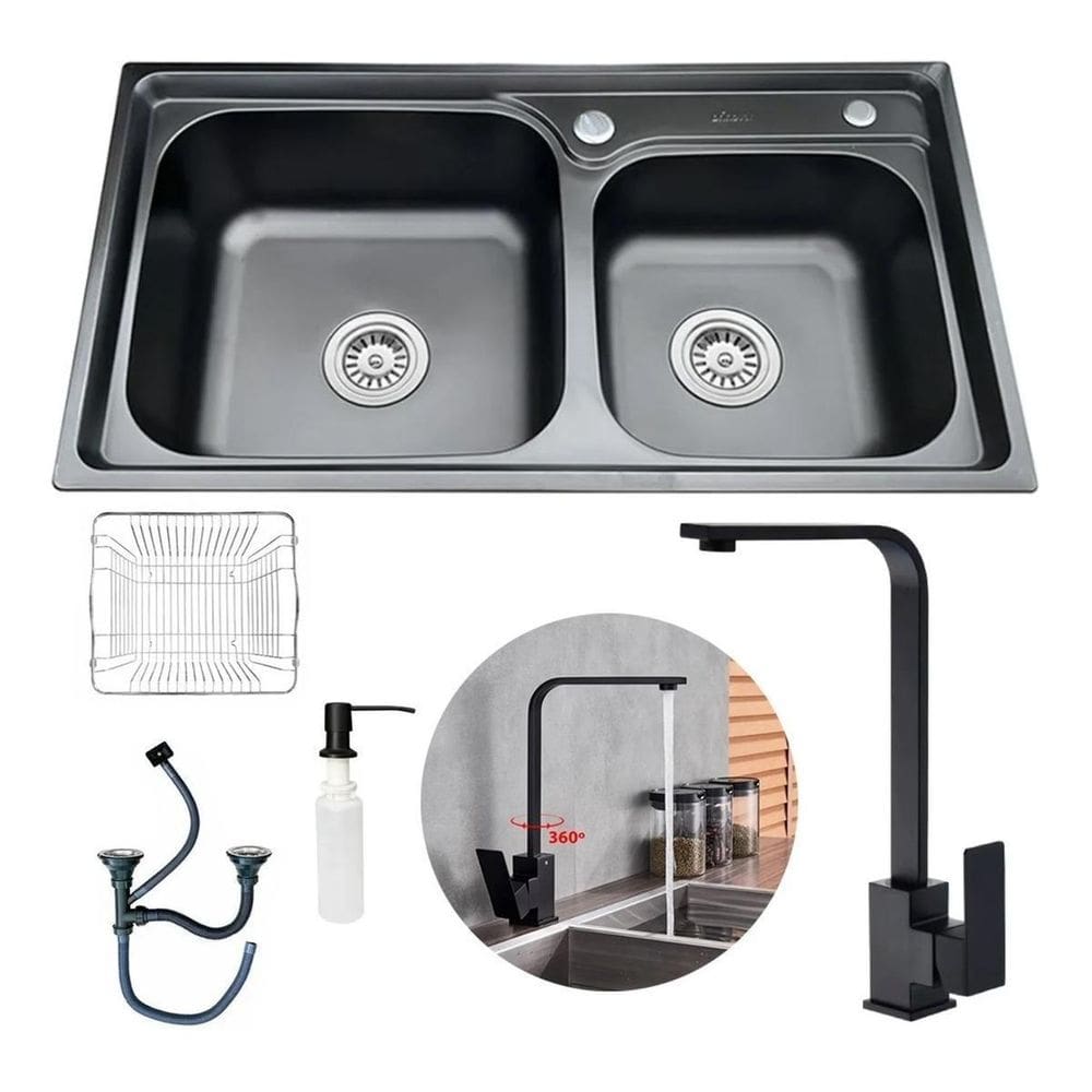 Kit Cuba Cozinha Pia Dupla E Torneira Perfil Em L Slim Luxo