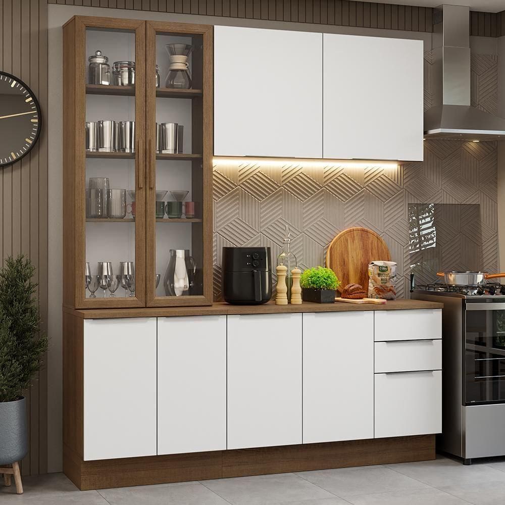 Armário De Cozinha Completa 190cm Stella Madesa Rustic Branco