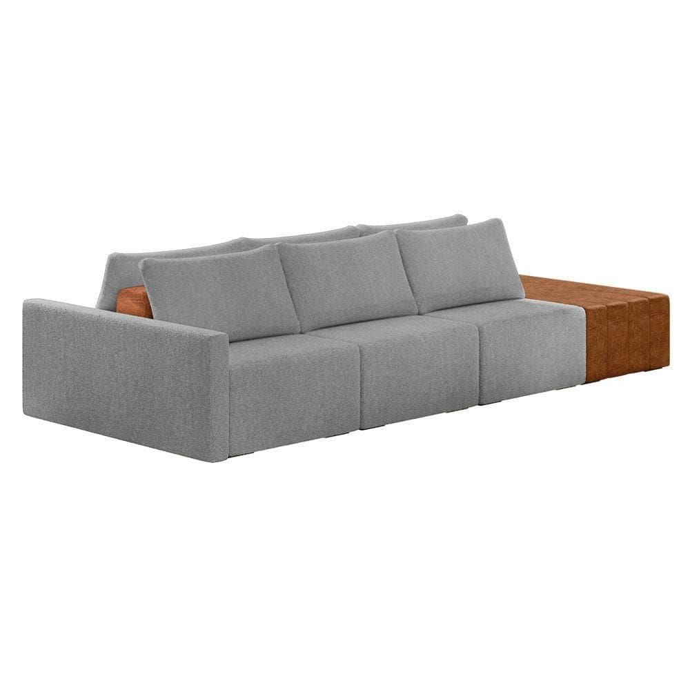 Sofá Ilha 3 Lugares Living 312cm Modulado Lary Bouclê K01 Cor Cinza Claro