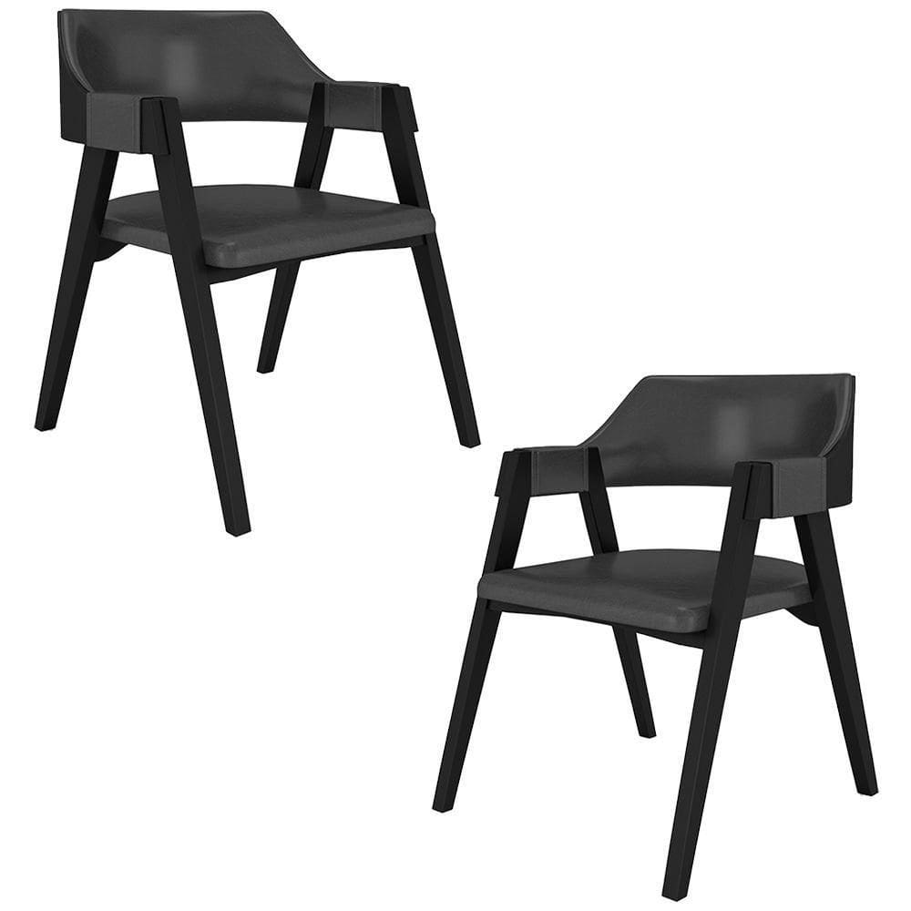 Kit 2 Cadeiras Sala De Jantar E Jogos Carteados Madeira Maciça Poker Pu Grafite-preto G42 - Gran Belo