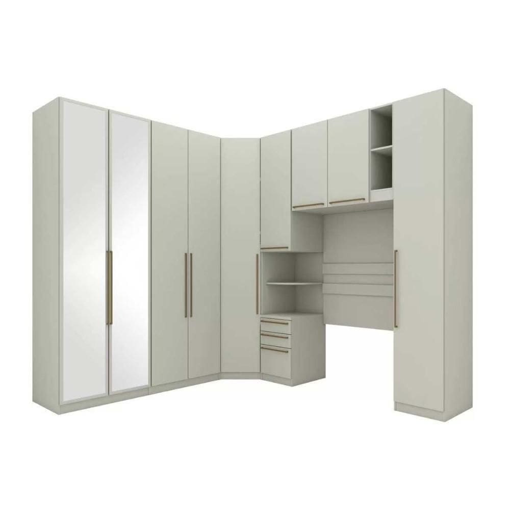 Quarto Casal Modulado Seletto 6 Peças (1 Armário Aéreo + 4 Guarda Roupas + 1 Complemento) Qcm70 Areia - Henn
