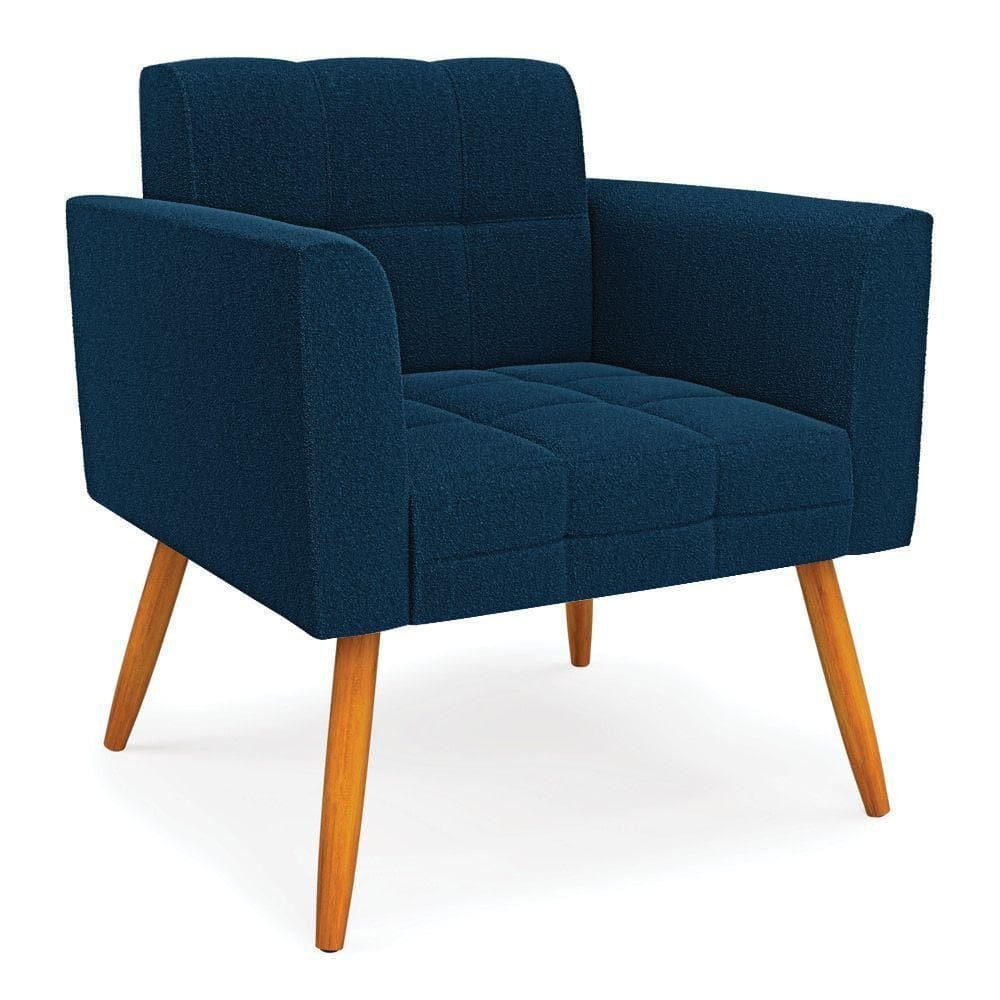 Poltrona Sala De Estar Pé Palito Castanho Elisa Bouclê D03 - D`rossi Cor Azul