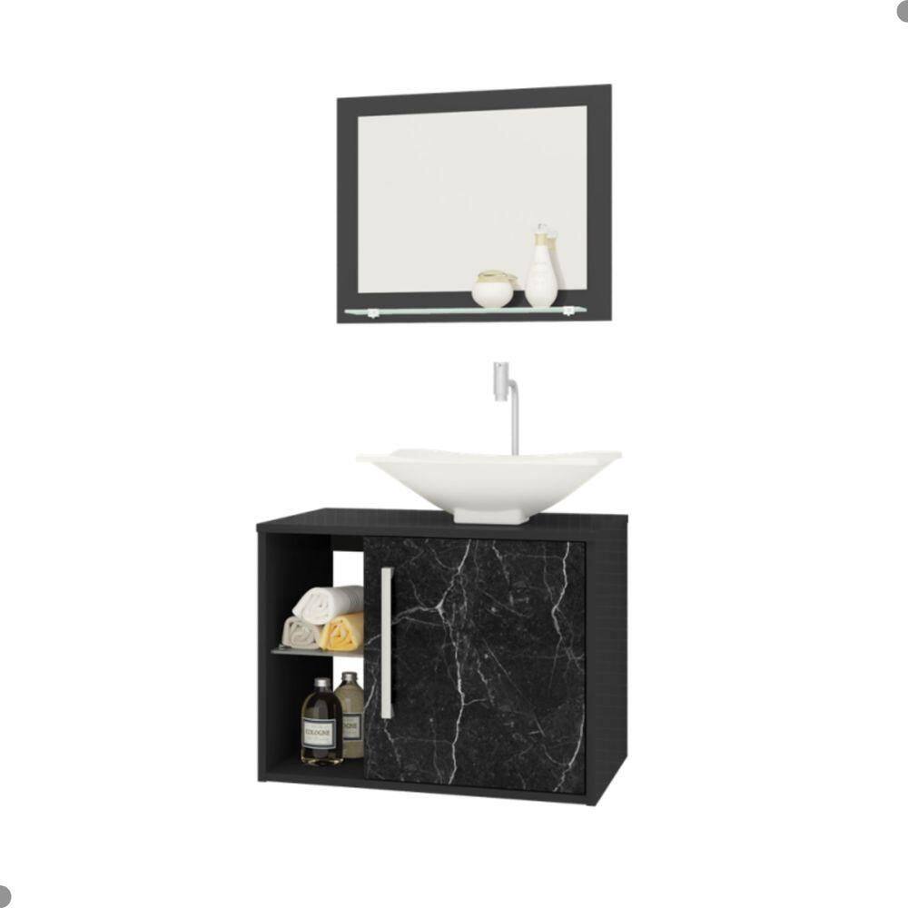 Conjunto Gabinete E Espelheira Grenoble Preto Fosco Nero