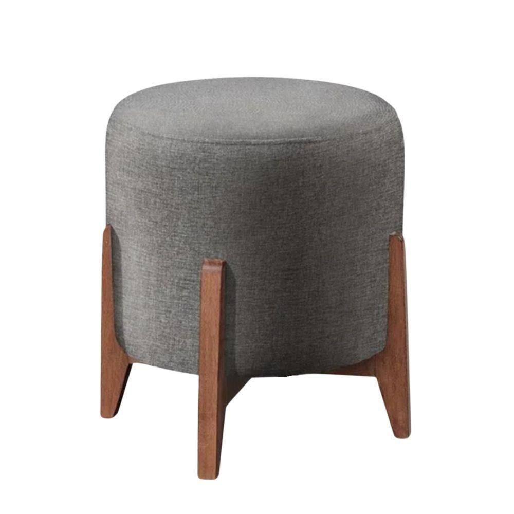 Puff Banqueta Decorativo Redondo Sala Estar Paris Suede Cor:cinza