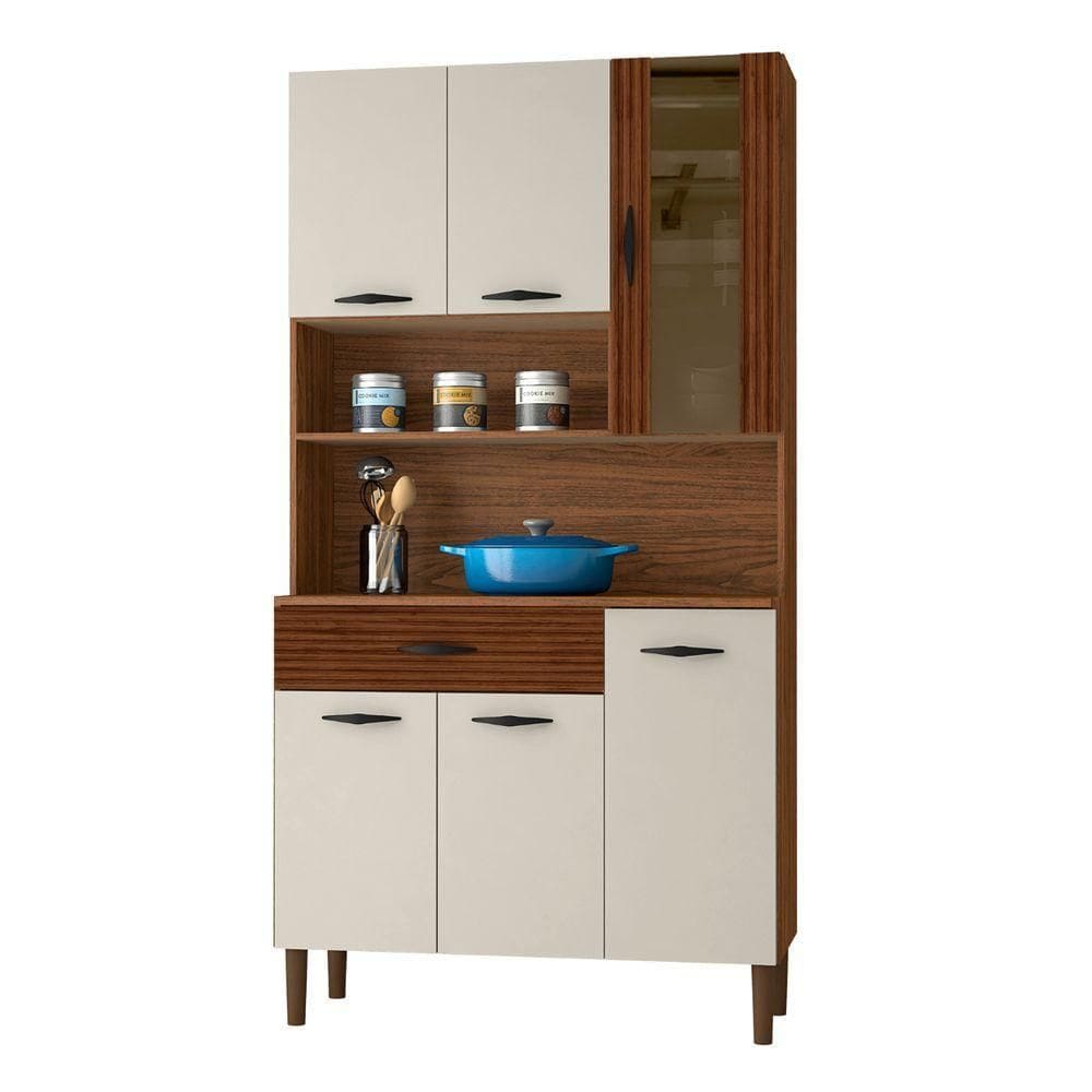 Kit Cozinha 6 Portas Golden Nogueira Off White Ripado