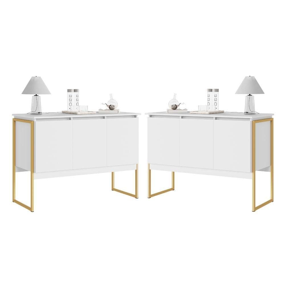Conjunto De Buffets Industriais Milão Branco Dourado