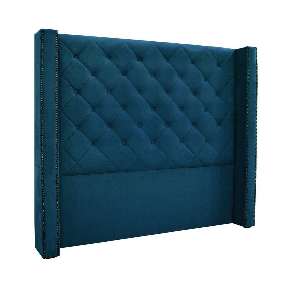 Cabeceira Cama Box King 195cm e Recamier Vicenza Veludo S04 Cor Azul Marinho