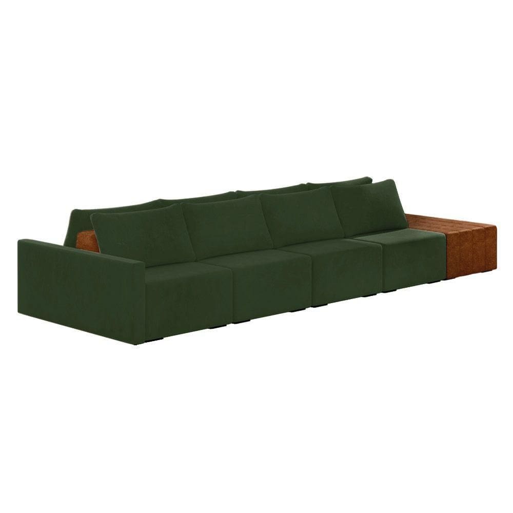 Sofá Ilha 4 Lugares Living 392cm Modulado Lary Veludo K01 Cor Verde