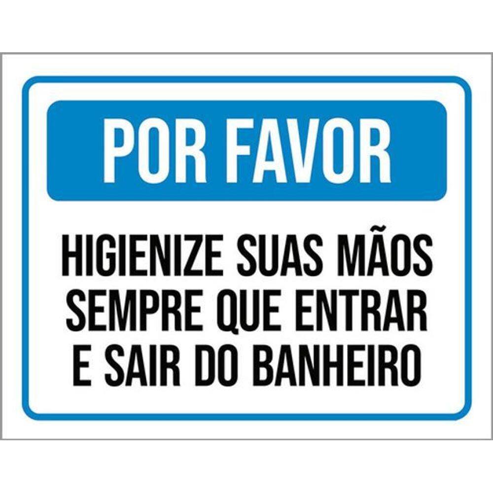 Kit 3 Placas Higiene Mãos Sempre Entrar Sair Banheiro