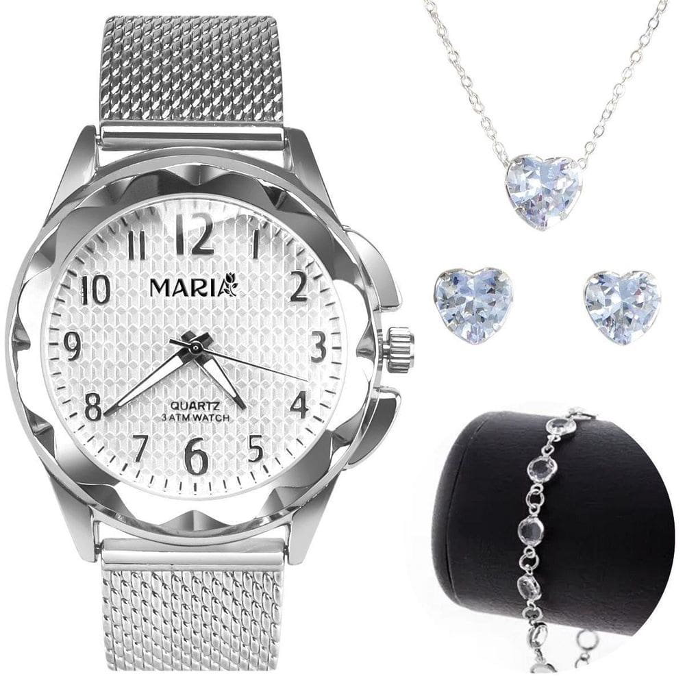 Relógio Feminino Prova D` Água Pulseira Ajustável + Brinco +