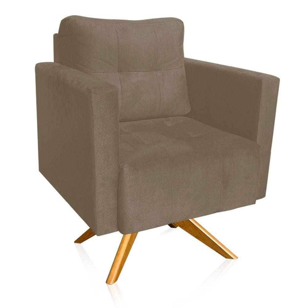 Poltrona Giratória Livia Suede Base De Madeira Ma30 Cor Marrom Rato