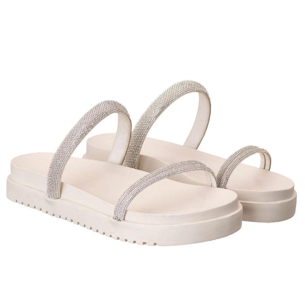 Papete Feminina Plataforma Brilho Moda Luxo Verão Strass